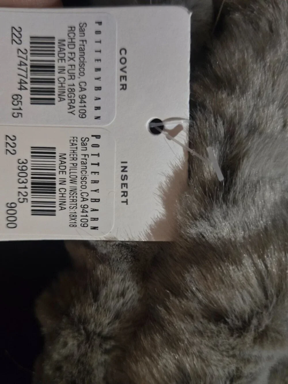 ottery Barn Faux Fur Ruched Pillow Covers 18x18 Gray NWT Set of 2